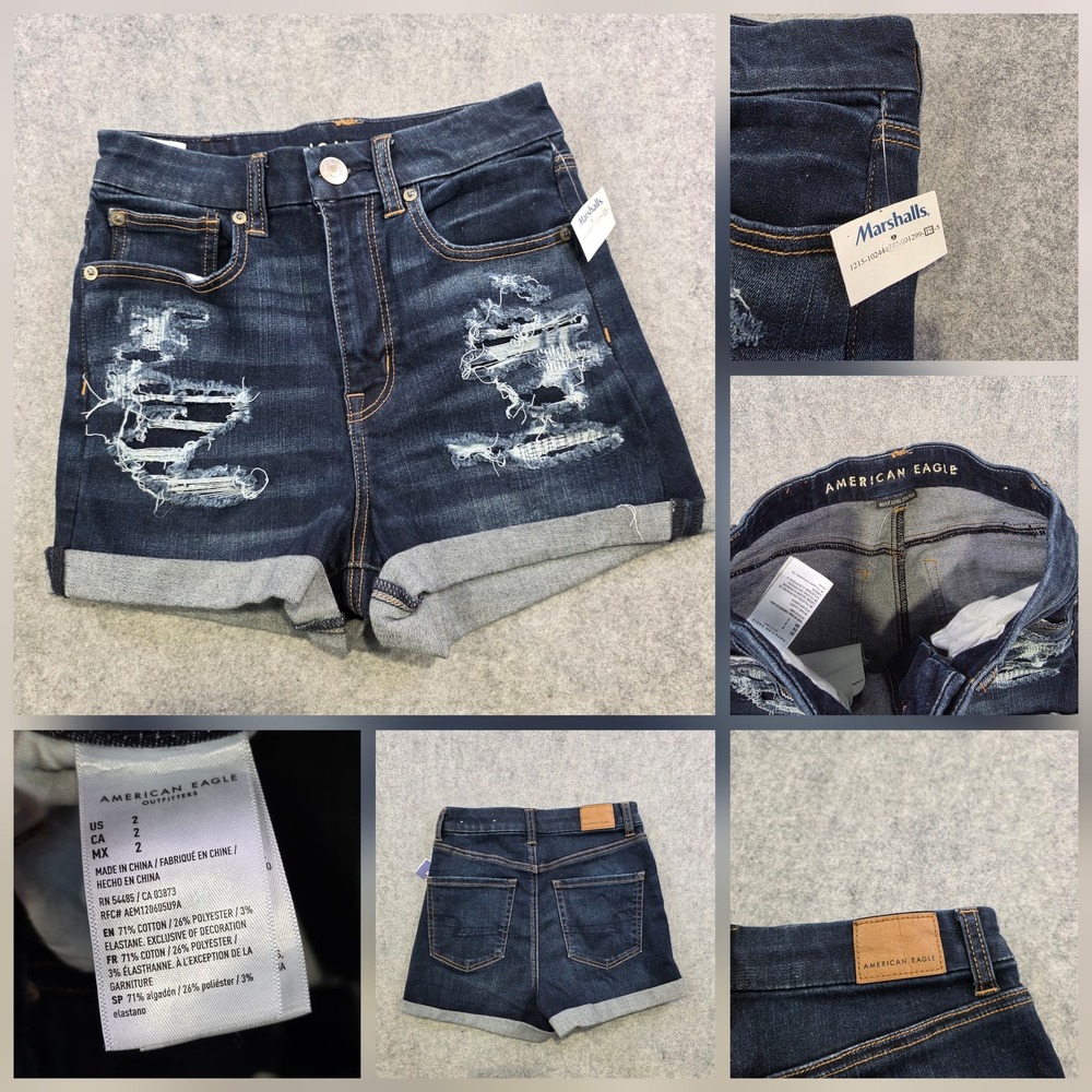 American Eagle Outfitters Shorts Womens 2 Blue Distressed Denim Cuffed Cutoff